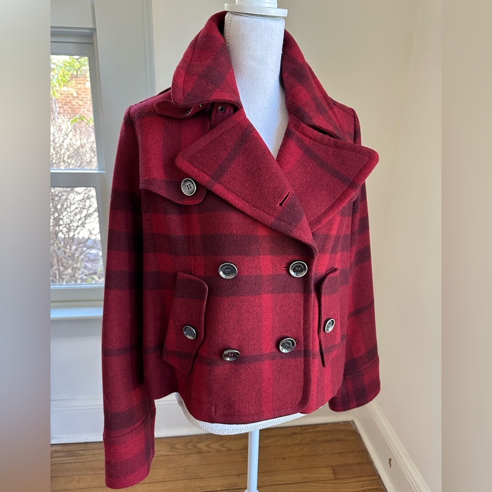 Burberry Brit Red Plaid Wool Jacket size 6 - Picture 11 of 12